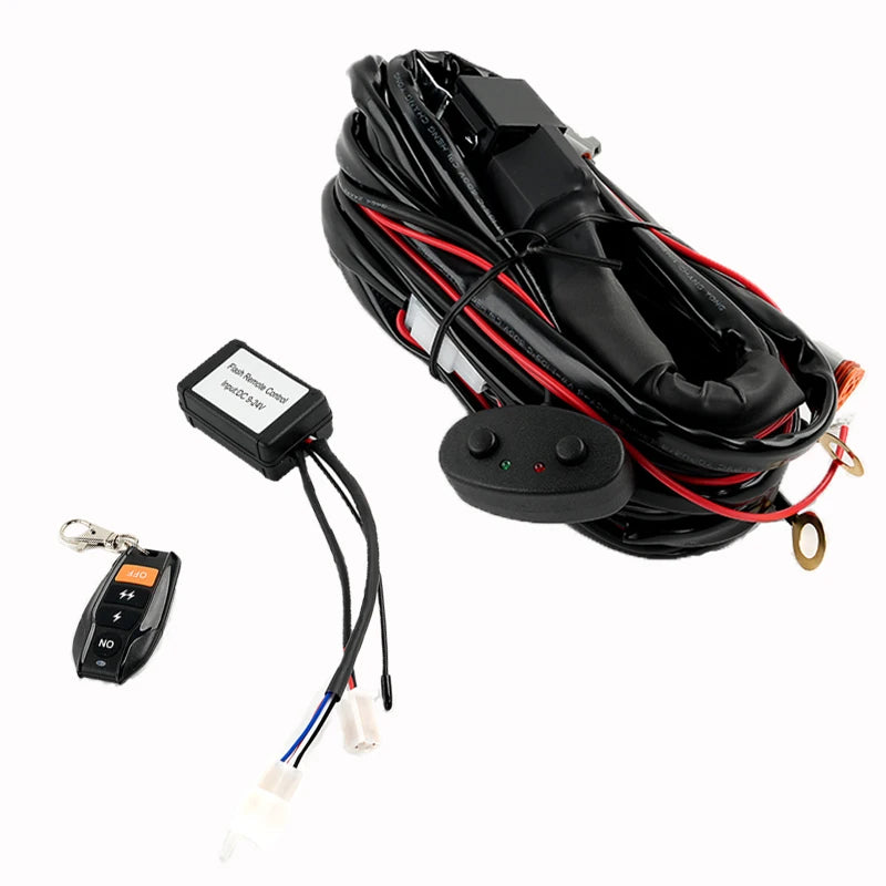 LED light bar remote control wiring harness with key fob transmitter and receiver