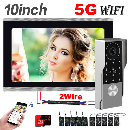 Black 10-inch smart video doorbell intercom with keypad and camera