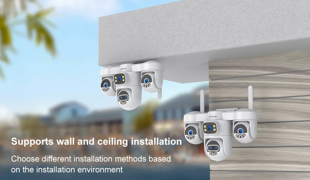 LS VISION 20MP 10X Zoom Three PTZ WiFi Security Camera Outdoor Four Screens 5-Lens Auto Tracking PC Client CCTV Cam Okam Pro App