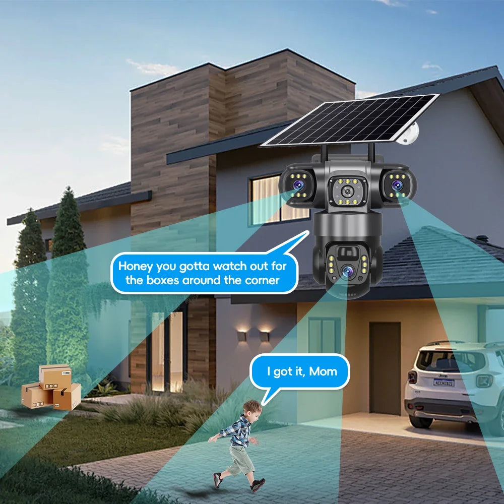 8K HD Solar Security Camera WiFi Wireless Outdoor Dual Lens Solar IP Camera PIR Human Detection Night Vision Battery CCTV Camera