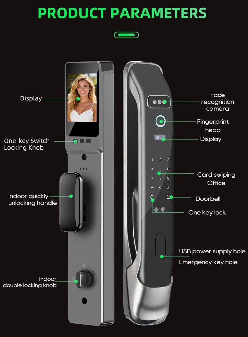 3D Face Recognition Smart LOCK Unlock Digital Door Lock With Camera FIngerprint Password Unlock Keyless Electronic Door Lock