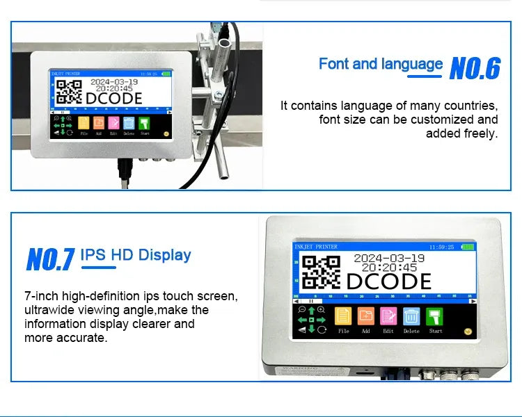Industrial thermal inkjet printer touchscreen and print head assembly with QR code interface