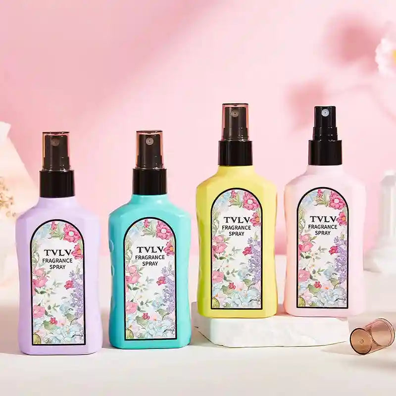 TVLV Jasmine long-lasting fragrance spray for women. Colorful floral bottles, light scent, odor removal fabric spray.