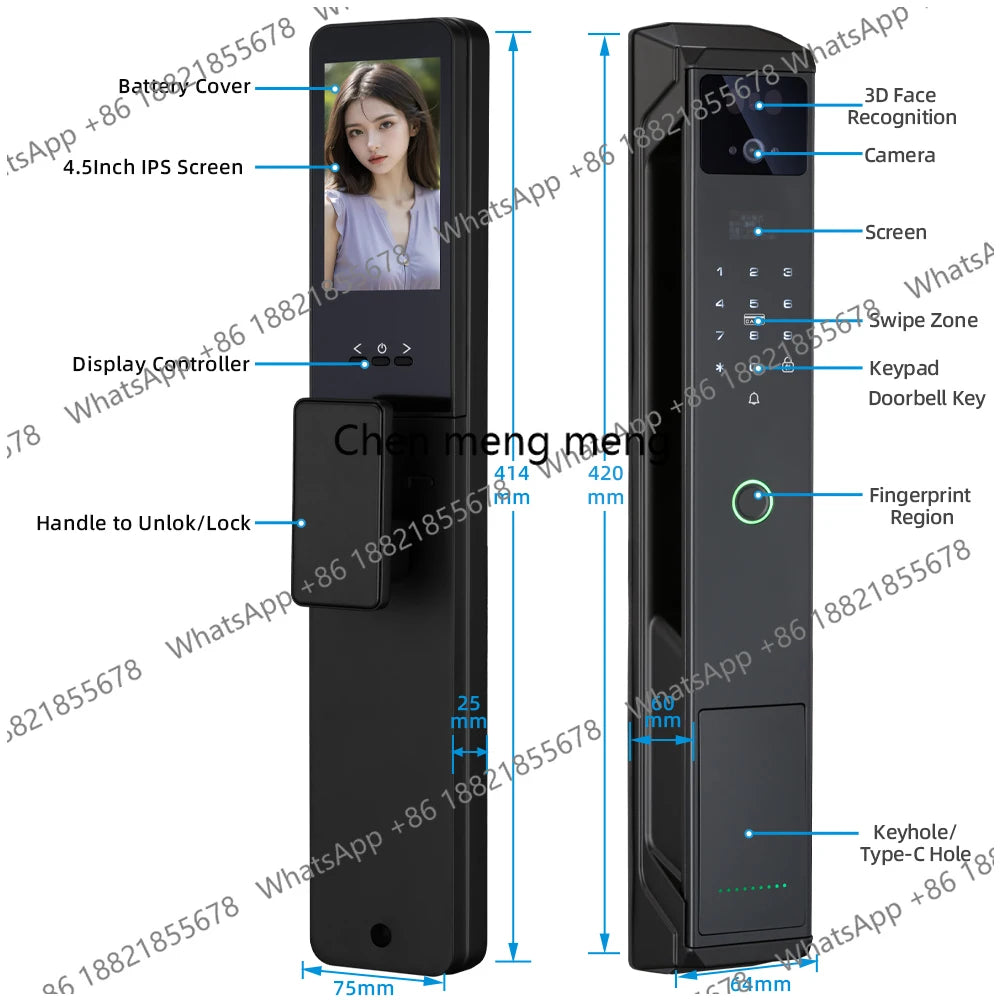 RAYKUBE 21-language Voice Camera Palm Vein Smart Fingerprint Lock Face Recognition Digital Lock With Video Call P85