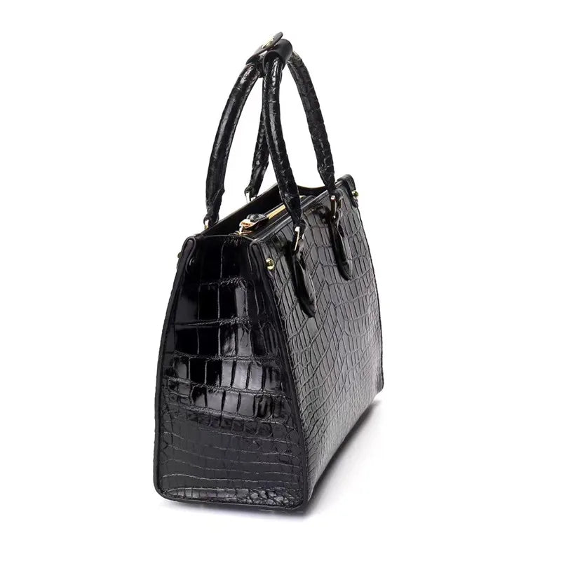 Authentic Crocodile Skin Classic Women's Small Totes Handbag Genuine Exotic Leather Female Work Purse Lady Single Shoulder Bag