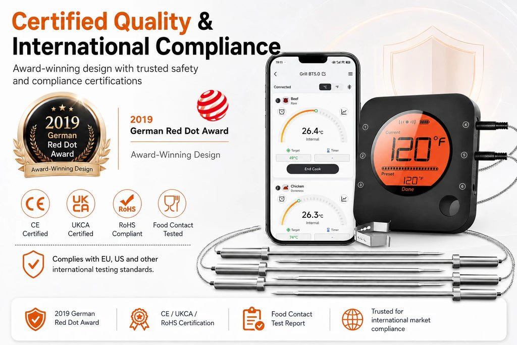 Bluetooth Meat Thermometer Digital BBQ Kitchen Thermometer Support 6 Probe for Smoker Cooking Grill Oven Candy