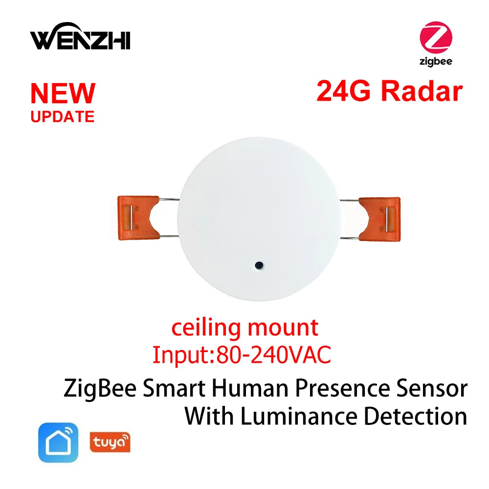 MmWave Human Presence Sensor with Luminance Detection for Smart Homes 24G Celling ZigBee China Mainland Tidesmit