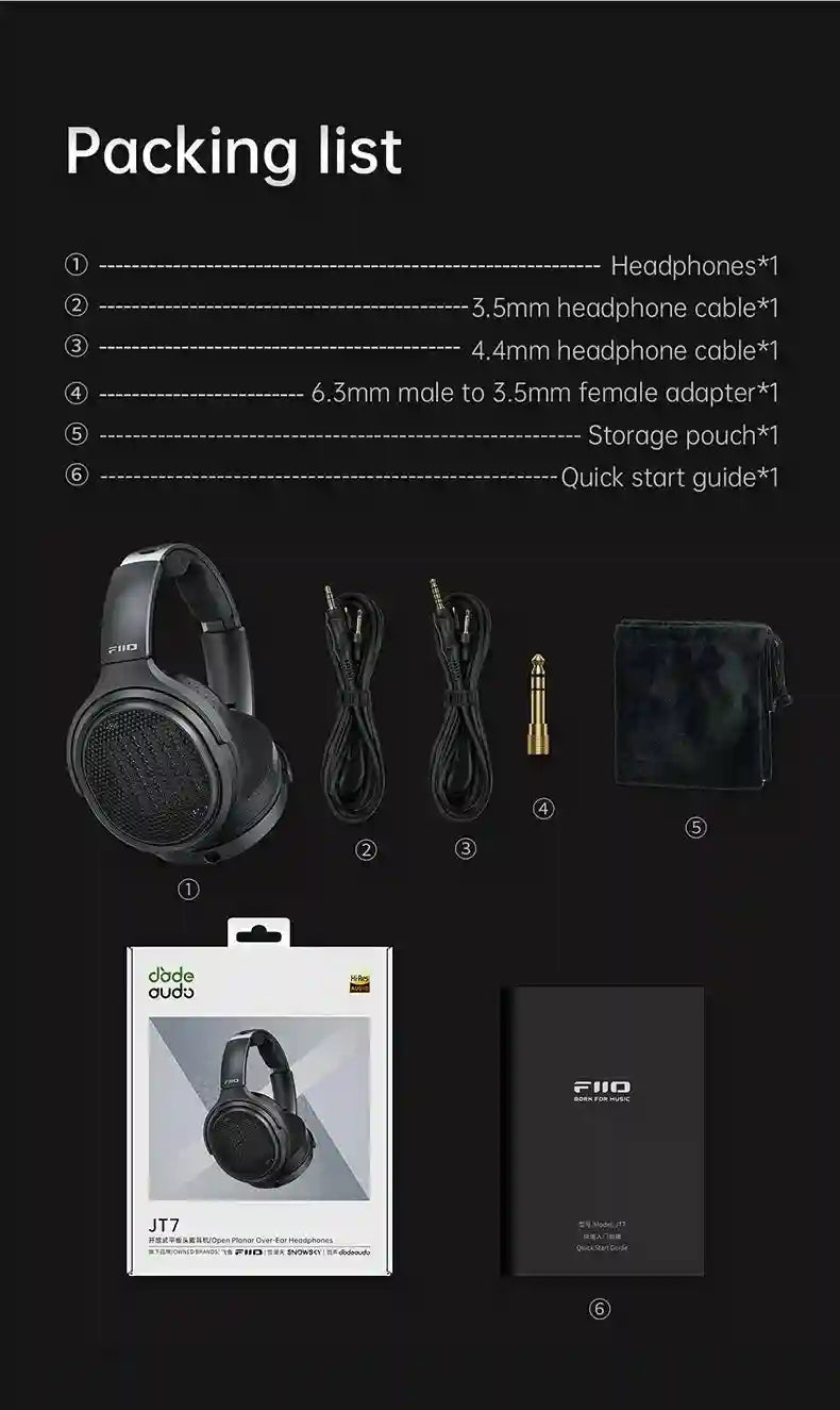 Planar Magnetic Headphones JT7 Black - Over-Ear Audiophile Headset Tidesmit
