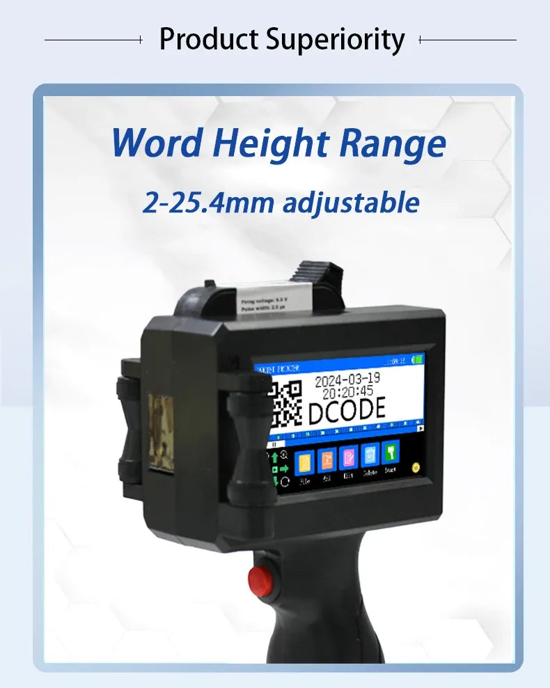 DCODE 1750PLUS-1 25.4mm Handheld Inkjet Printer Portable TIJ Printer Logo Counter Batch Number QR Barcode Date Coding Machine