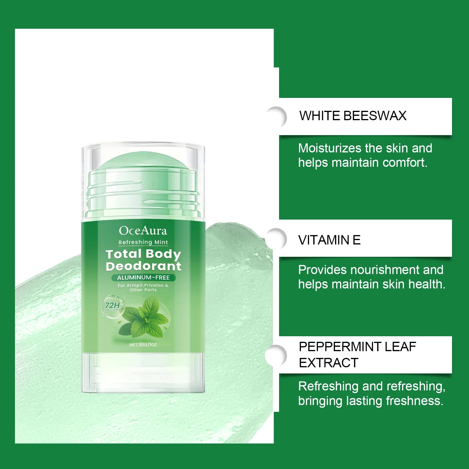 Tidesmit Mint Body Care Stick for long lasting freshness, odor purification, and moisturizing daily use, 30g.