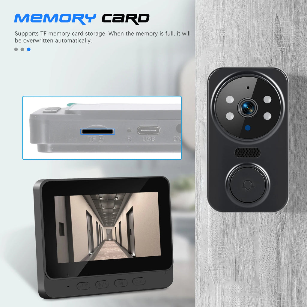 Podofo Smart Wireless Video Doorbell With Screen 4.3'' IPS HD Smart Intercom 2.4G Visible Doorbell Two-Way Talk Night Vision Home Use Security Camera