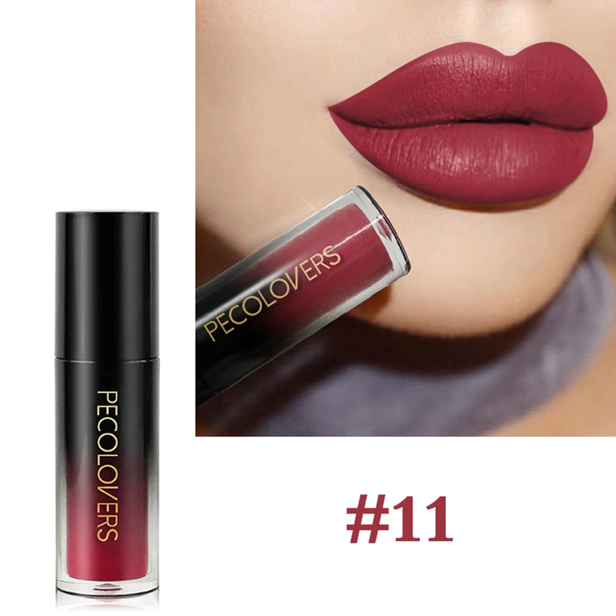 Red velvet liquid lipstick, long-lasting matte finish, non-stick moisturizing lip makeup, shade #11.