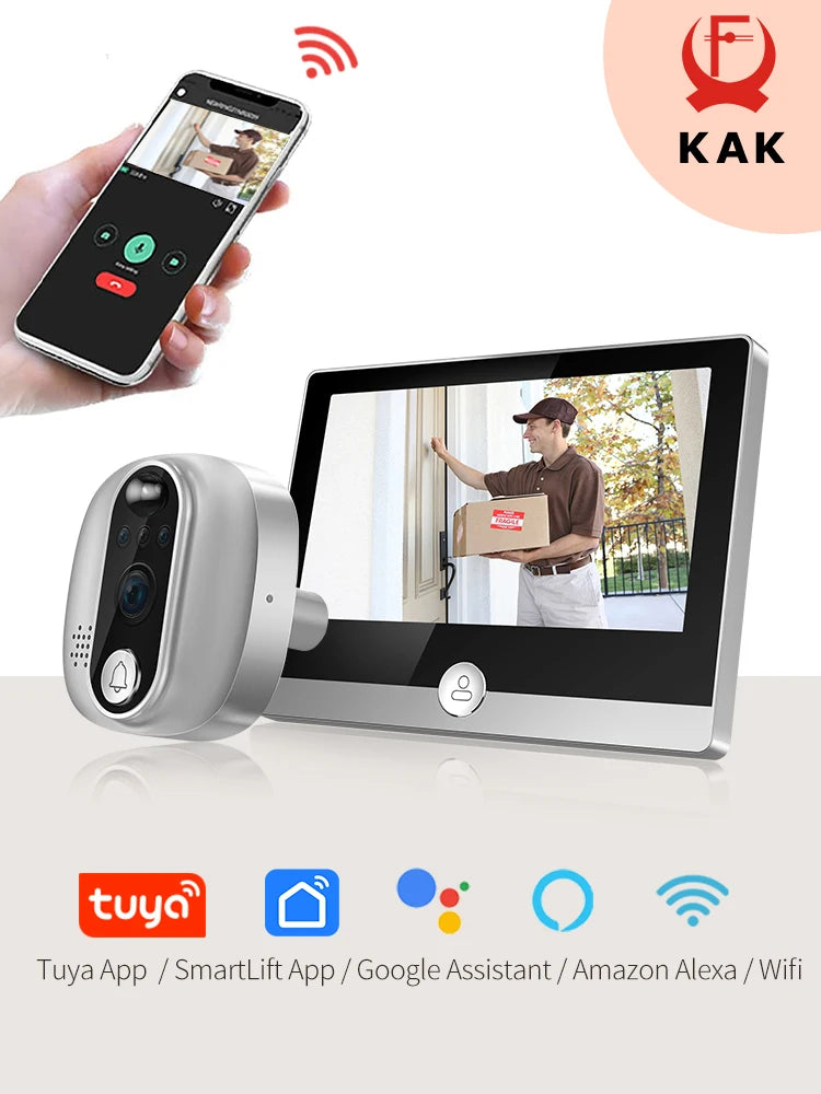 Tuya 1080P WiFi Door Bell Camera Google Alexa Smart Life Video Peephole PIR Motion Detector Digital Door Viewer with Intercom