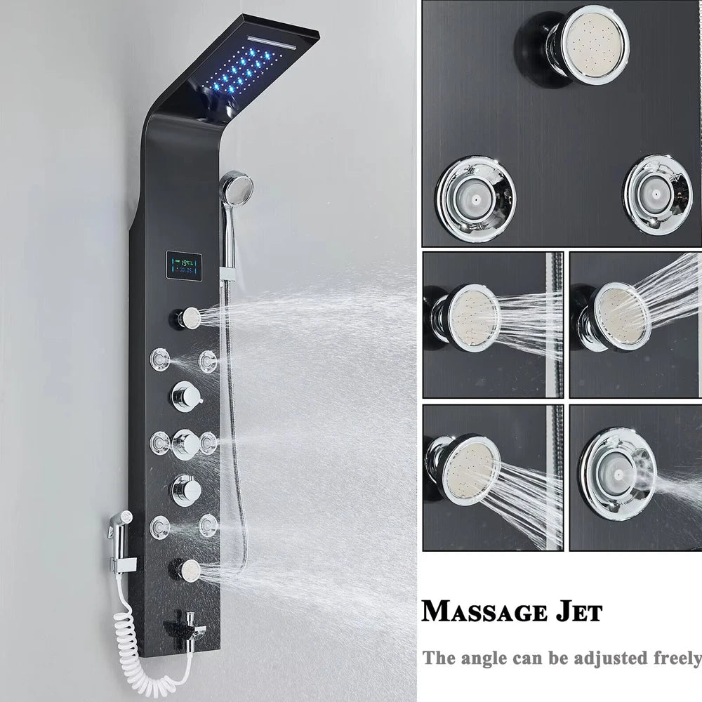 LED Light Shower Faucet Bathroom SPA Massage Jet Shower Column System Waterfall Rain Shower Panel Bidet Sprayer Tap