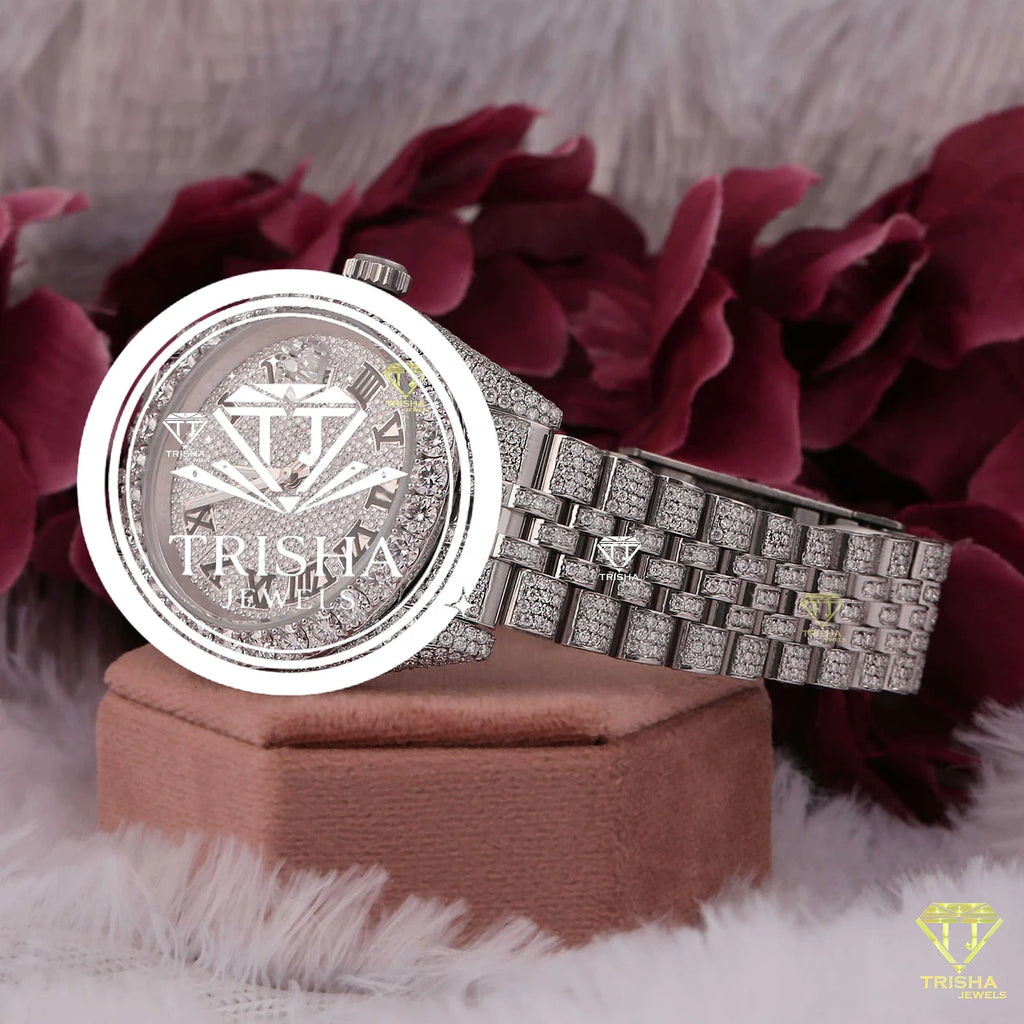 Exclusive Luxury Moissanite Watch Featuring Brilliant Diamond Like Stones and Elegant Jubilee Band