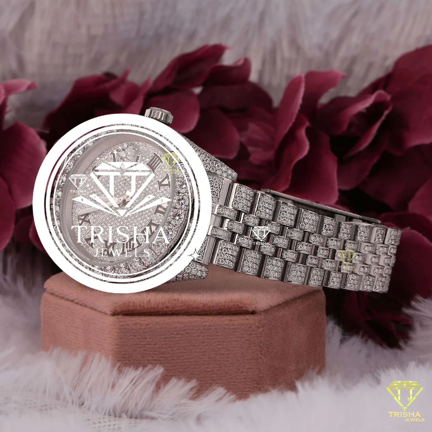 Exclusive Luxury Moissanite Watch Featuring Brilliant Diamond Like Stones and Elegant Jubilee Band