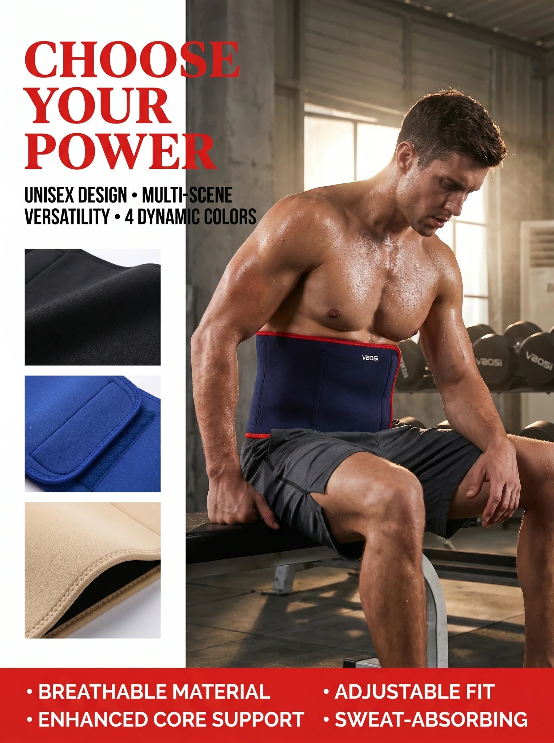VBOSI Back Support Lumbar Belt Adjustable Waist Brace Men Women Sciatica Relief Lower Back Pain Support for Office Working