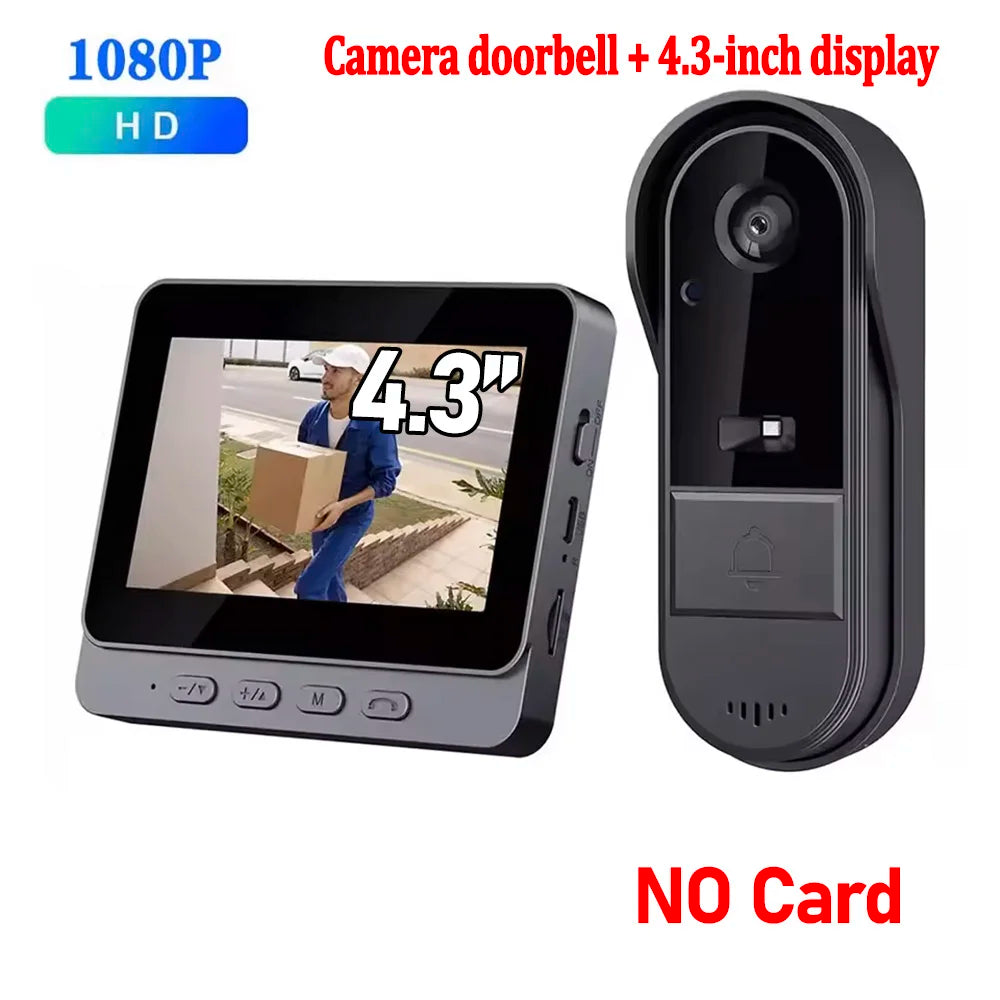 Wireless Wifi Doorbell Camera 1080P Waterproof Video Intercom Doorbell 4.3in IPS Screen Home Security Door Bell IR Night Vision