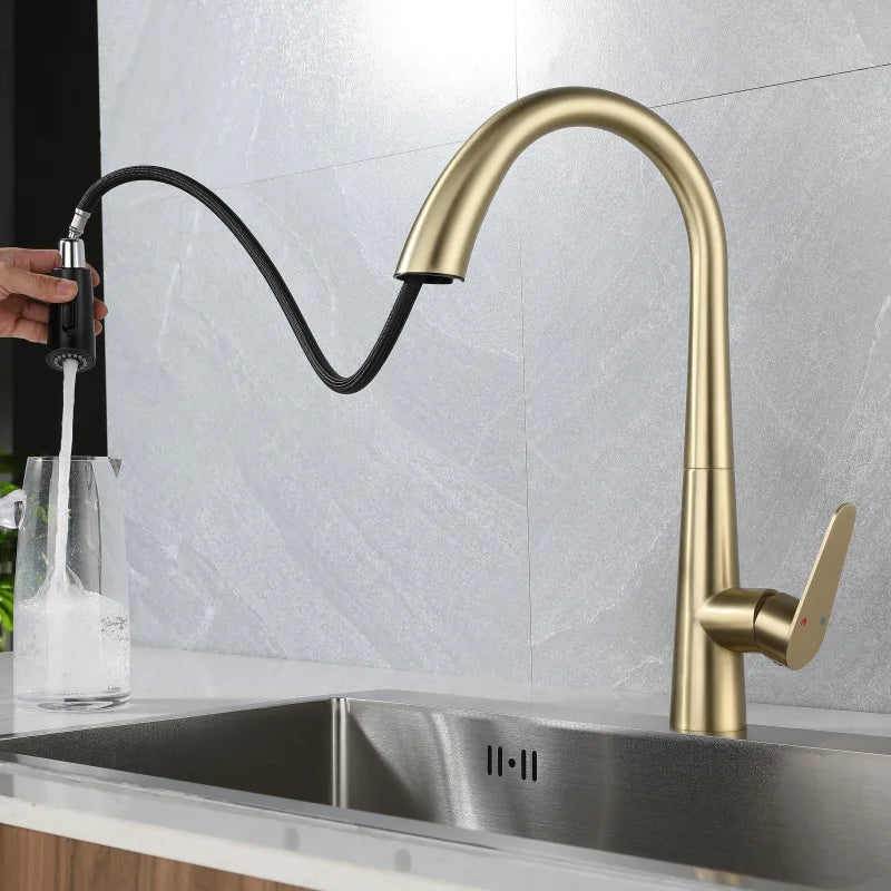 Stainless Steel Gold Kitchen Faucet Brushed Gold Kitchen Hot and Cold Water Faucet Washbasin Sink Faucet