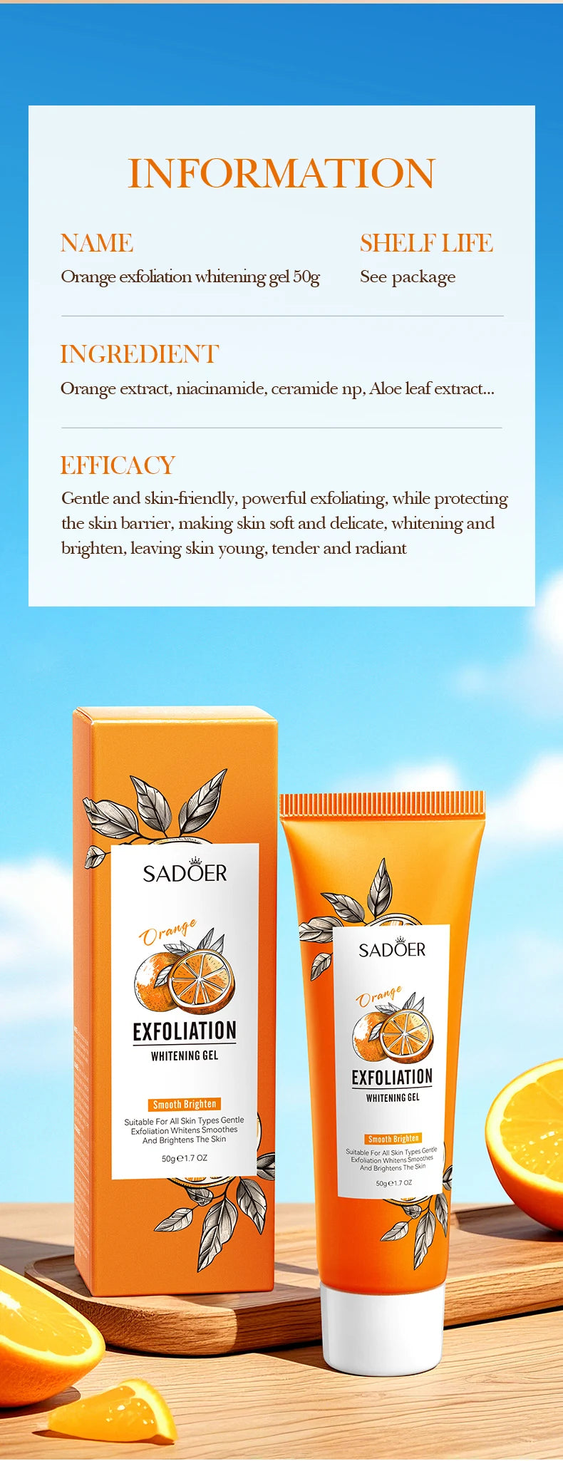 Orange Exfoliating Peeling Gel - Brightening Face Scrub 1pcs Scrubs Treatments Tidesmit