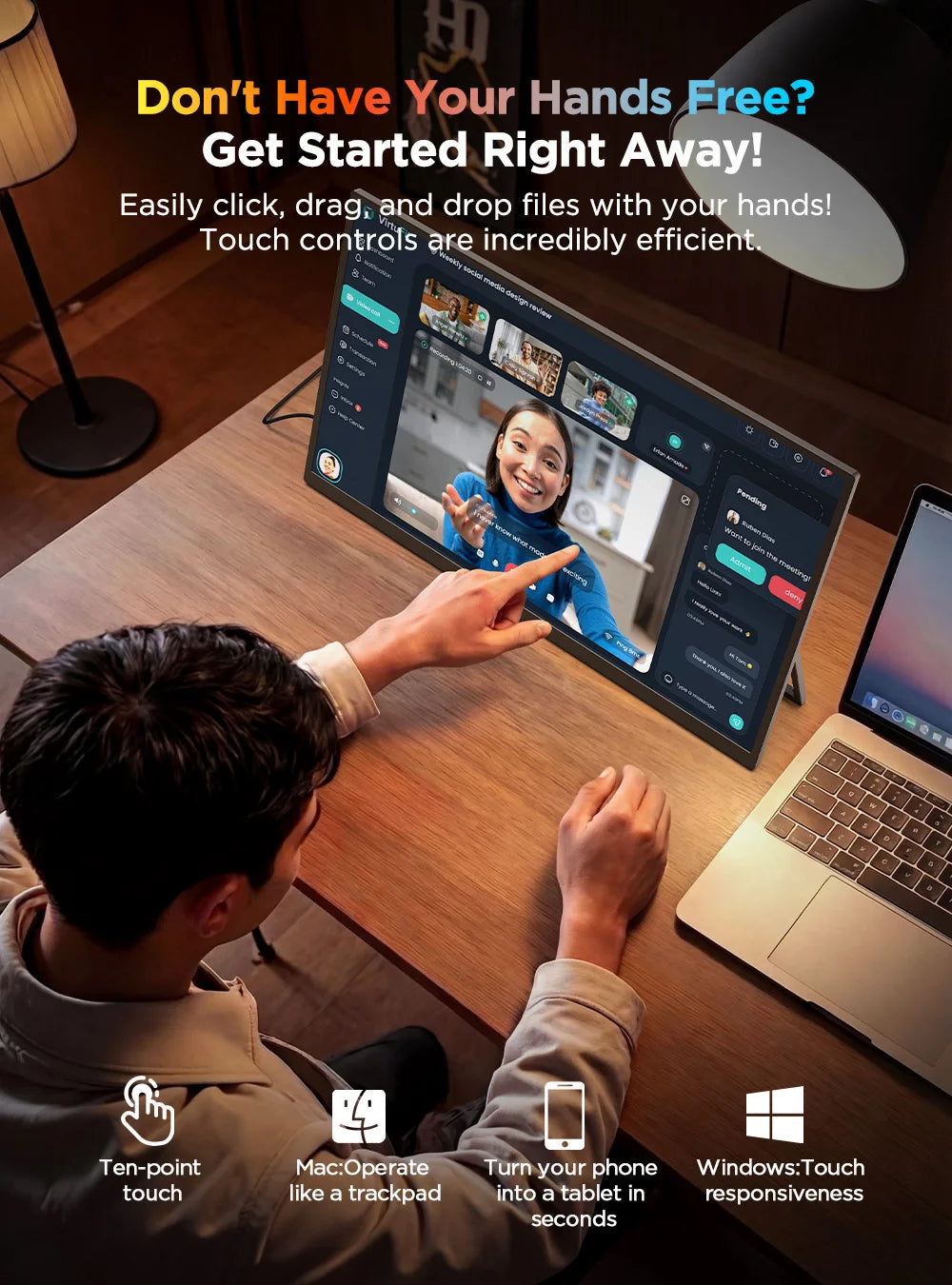 UPERFECT 15.7" 4K UHD Touchscreen Portable Monitor 100%sRGB USB-C HDMI HDR FreeSync Eye Care External Laptop Display For Desktop
