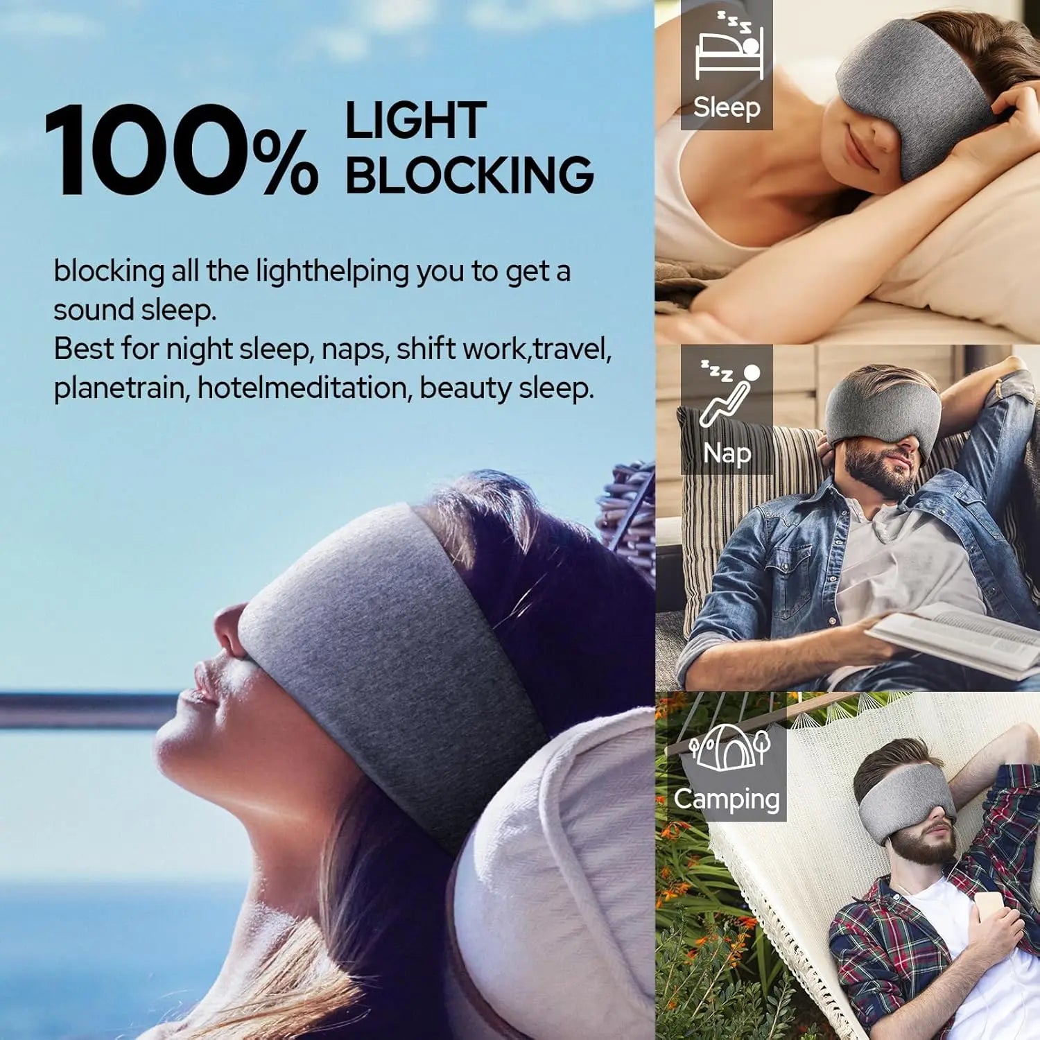 Cotton Sleep Eye Mask,100% Blocking Light Sleeping Mask for Side Sleeper,Soft Zero Pressure Cooling Blackout Eye Masks for Sleep