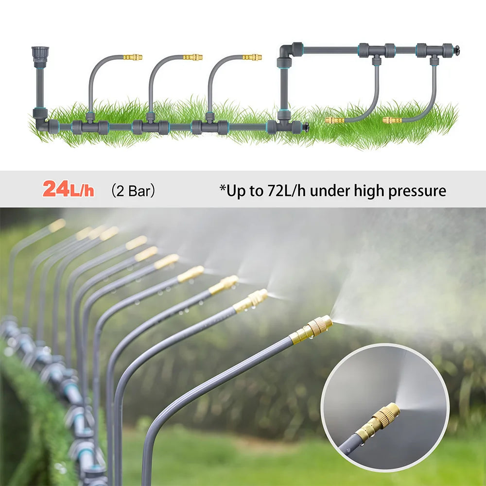 3/8" PE Hose Flexible 360° Bending Adjustable Atomization Nozzle Irrigation Set Quick Connection Garden Spray Watering System