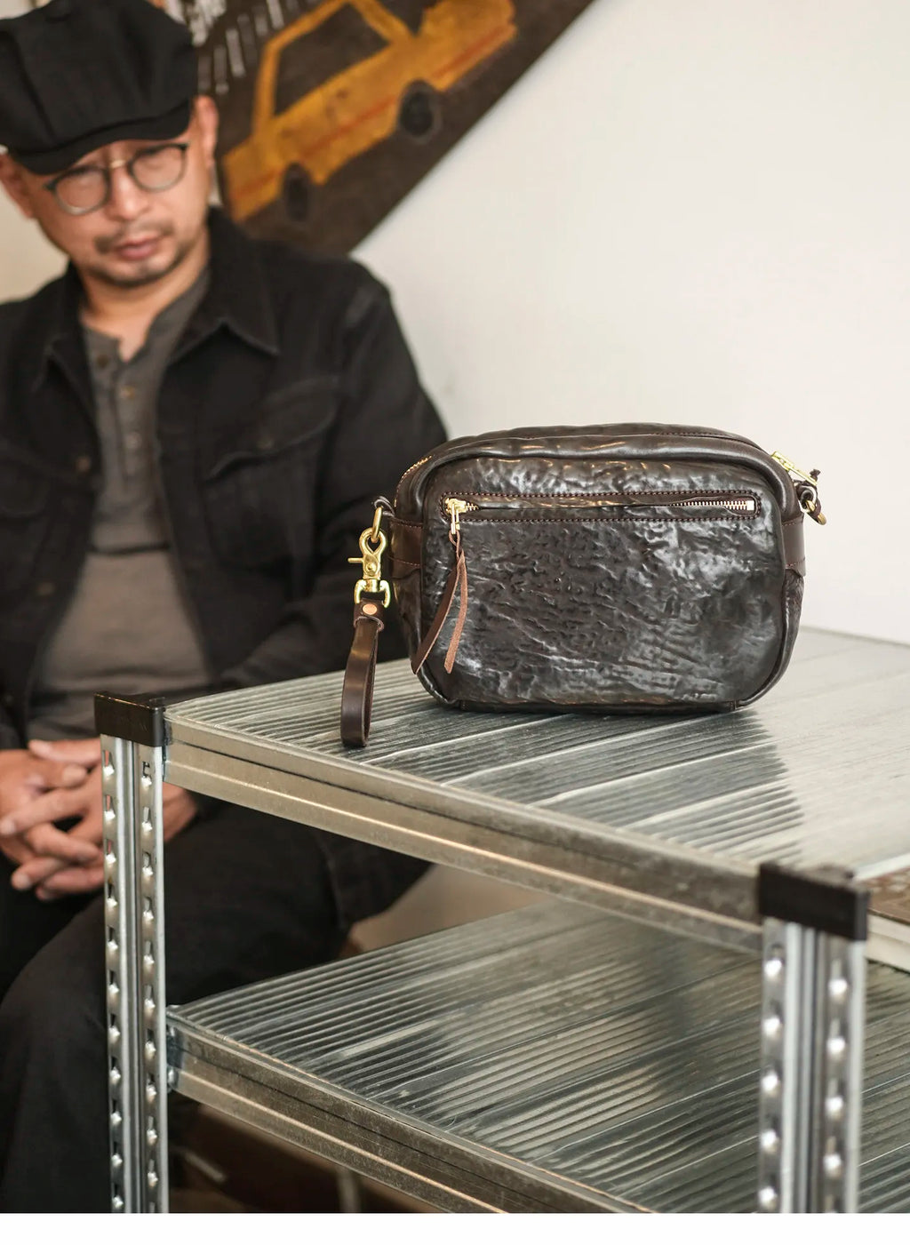 casual luxury padded genuine leather men's crossbody bag fashion vintage designer handmade real cow leather shoulder bag