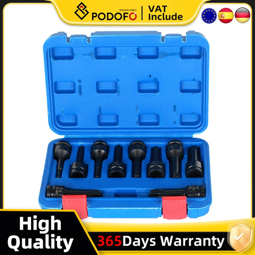 1/2-inch drive impact Torx bit set in blue plastic case with multiple black sockets