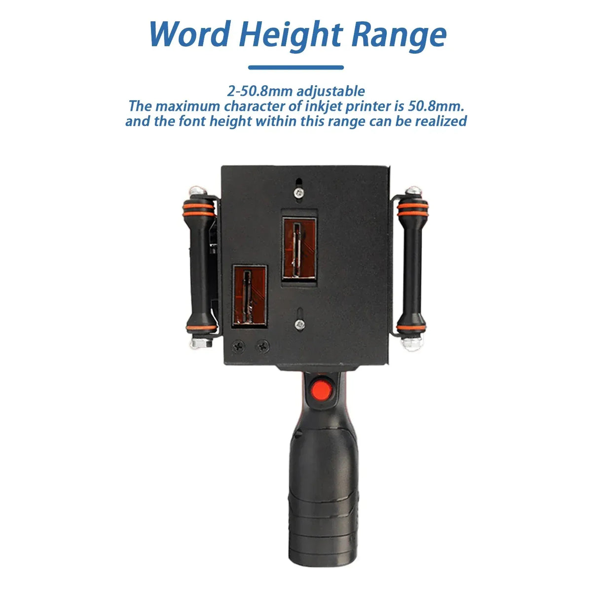 Handheld thermal inkjet printer with adjustable word height range and ink ports