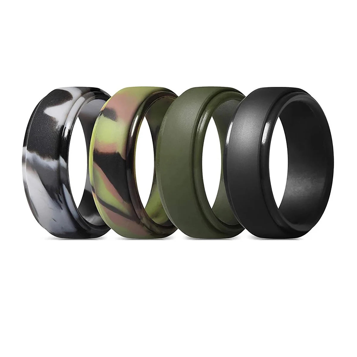 Silicone Wedding Bands for Men - 8mm Breathable Rubber Ring Set Tidesmit