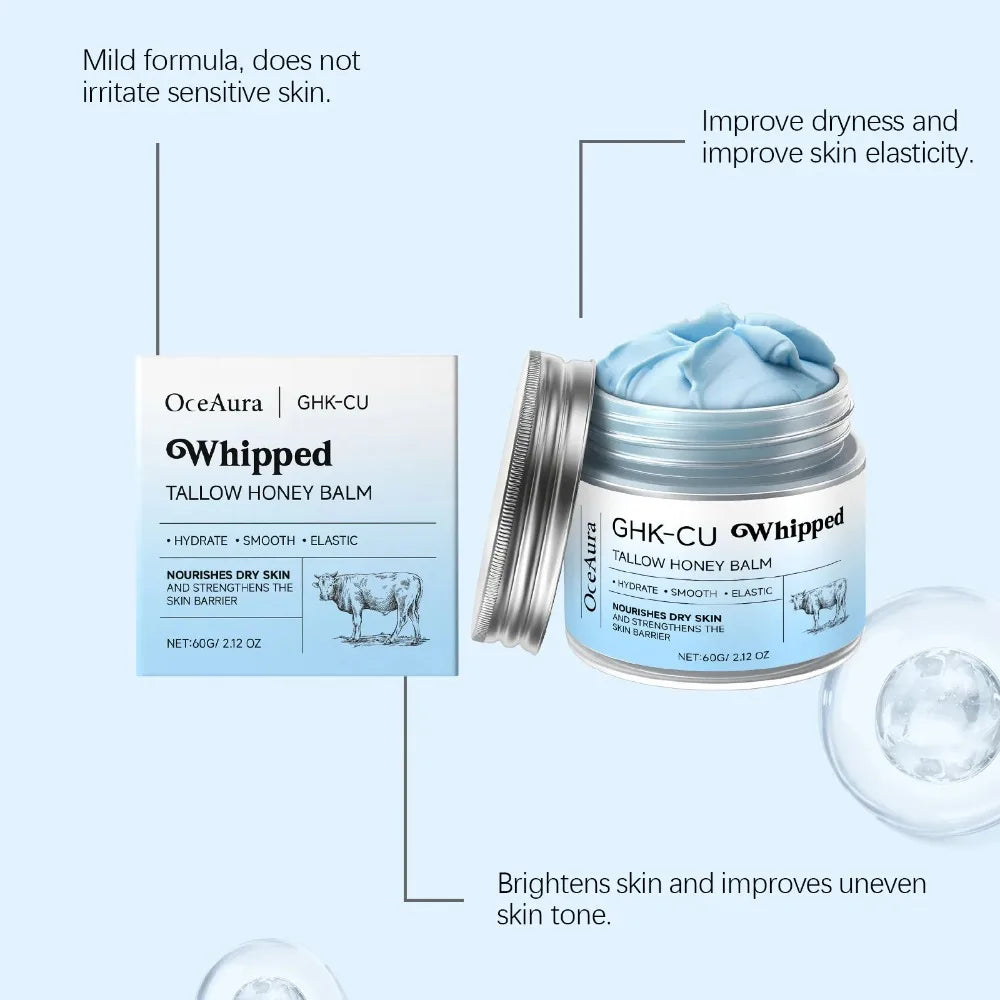 Tidesmit Copper Peptides PDRN GHK-Cu beef tallow blue balm texture closeup for mature dry sensitive skin face moisturizer