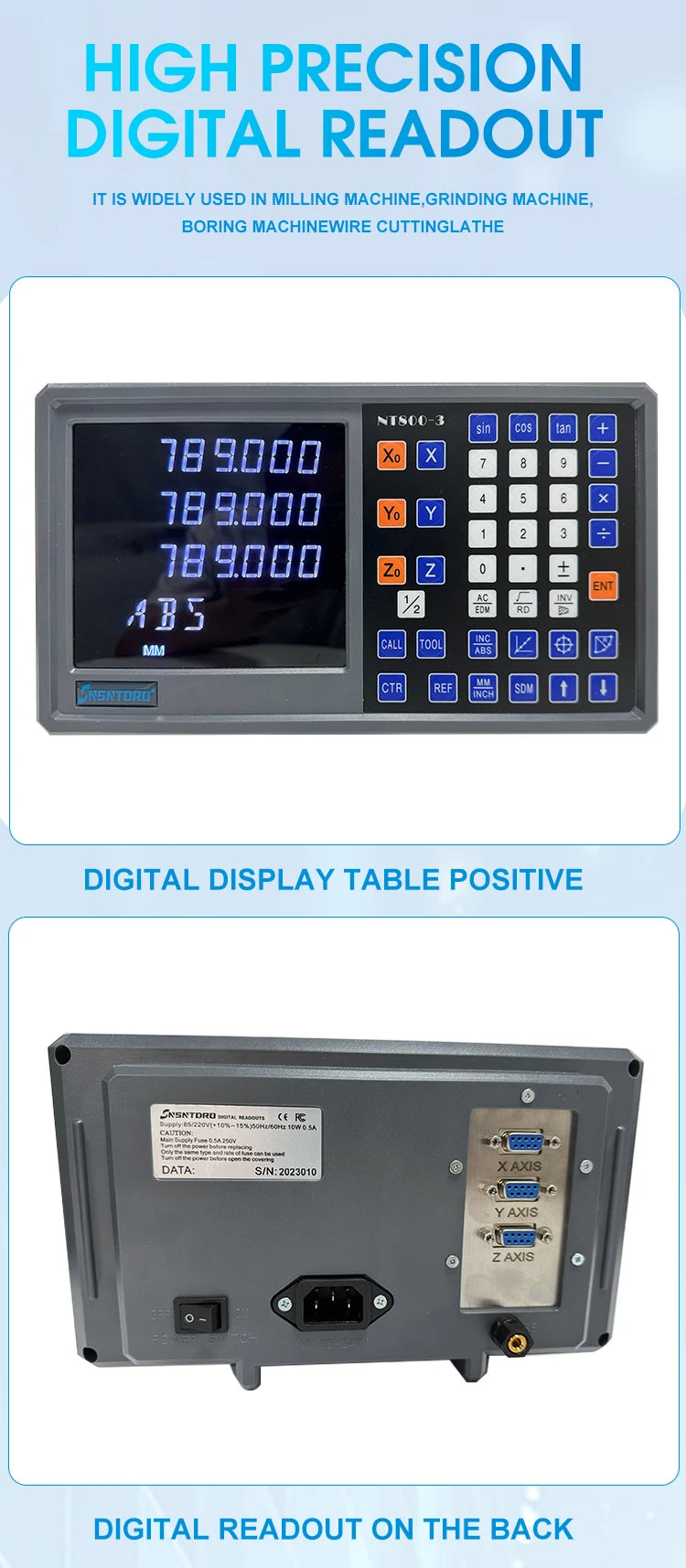 Ultra-accurate Dro NT800-3 NT800-2 Set AC90-260V&50-1000mm Linear Glass Scale Encoder Digital  Ruler for Lathe Milling Machines