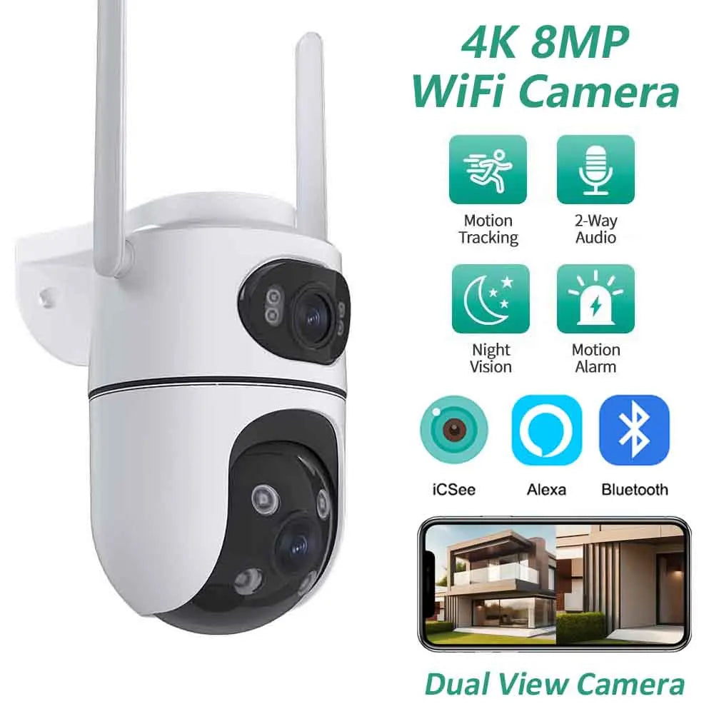TreGear 8MP 4K PTZ Wifi Camera with Dual Lens Dual Screens AI Human Detection Wireless Outdoor CCTV Security IP Camera ICSEE App
