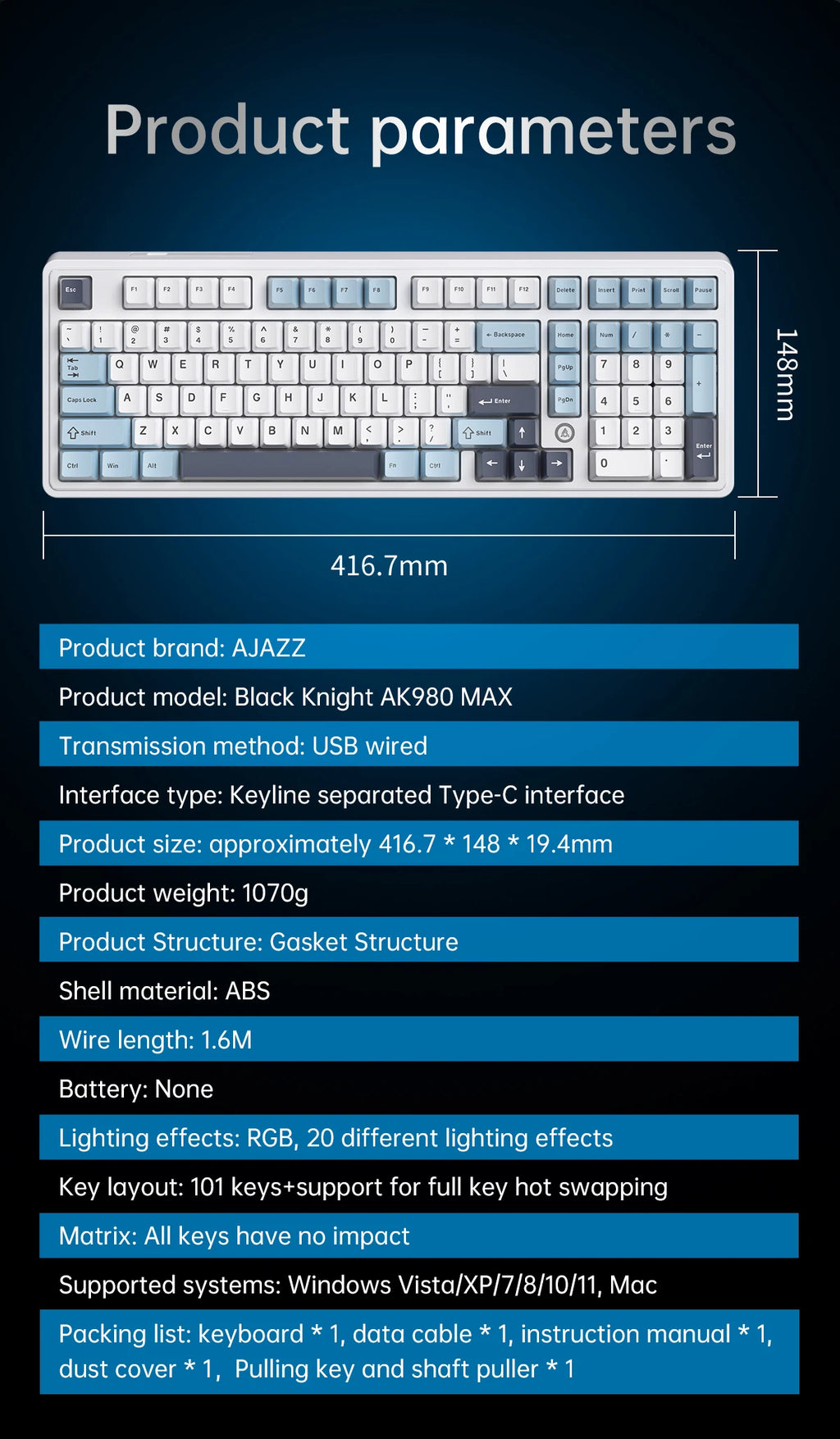AJAZZ AK980 MAX Wired Magnetic Switch Keyboard 0.01mm 8K Mechanical Keyboards Hot Swap ARGB E-sports Games Customized Keyboard