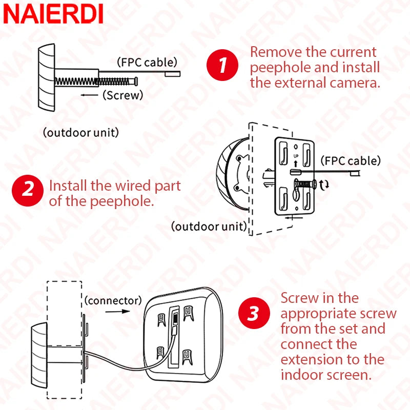 NAIERDI 2.4" LCD Smart Doorbell Camera, Electronic Digital Peephole Viewer with Night Vision Photo Recording Door Hardware