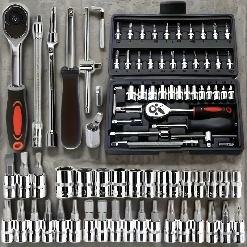 216-Piece Professional Socket Set 1/2' 3/8' 1/4' Drive SAE & Metric with 72-Tooth Ratchet for Automotive And Home Repair.（1SET）