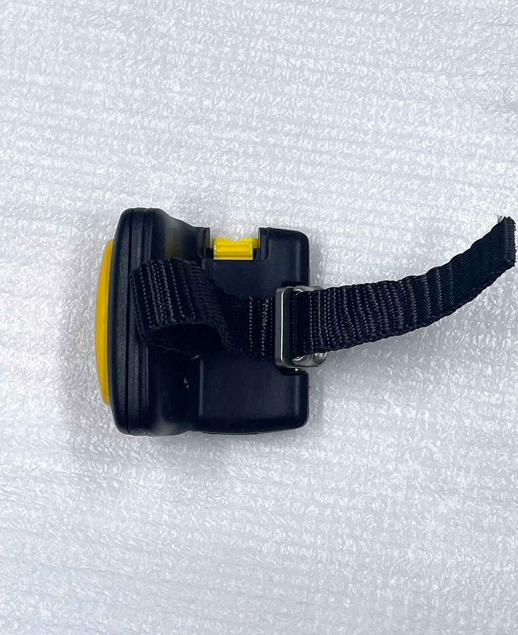 Black scan trigger assembly with yellow side cap and metal strap clip