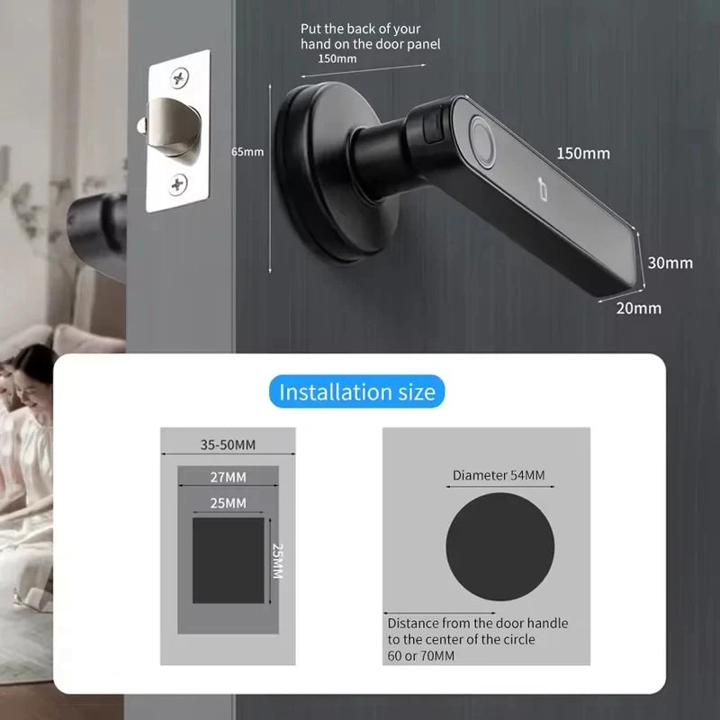 Tuya App Bluetooth Smart Fingerprint Door Lock Password Mechanical Key NFC Unlocking For Wooden Door Handle Lock IP65 Rainproof