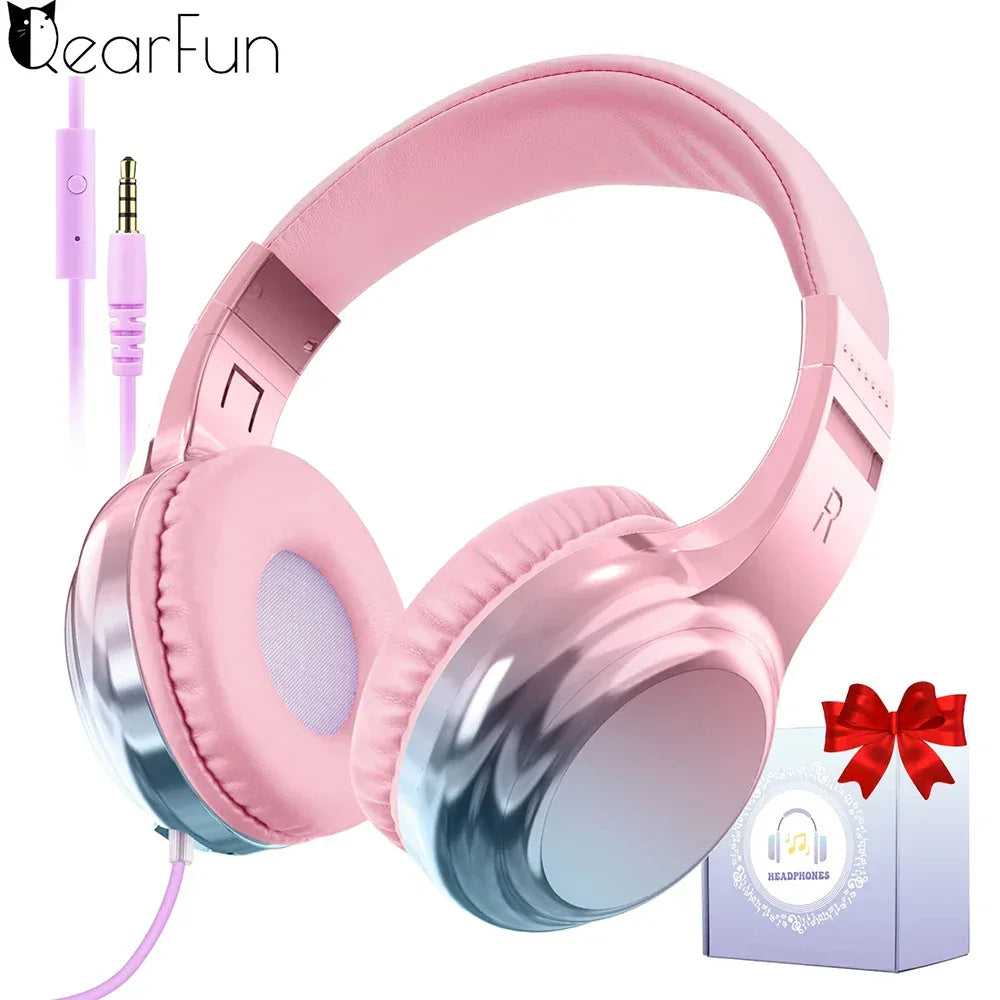 Kids Headphones Wired for School 85/94dB Volume Limiter Foldable Stereo Sound Headset with Mic for Kids Girls Learning Tablet PC Tidesmit