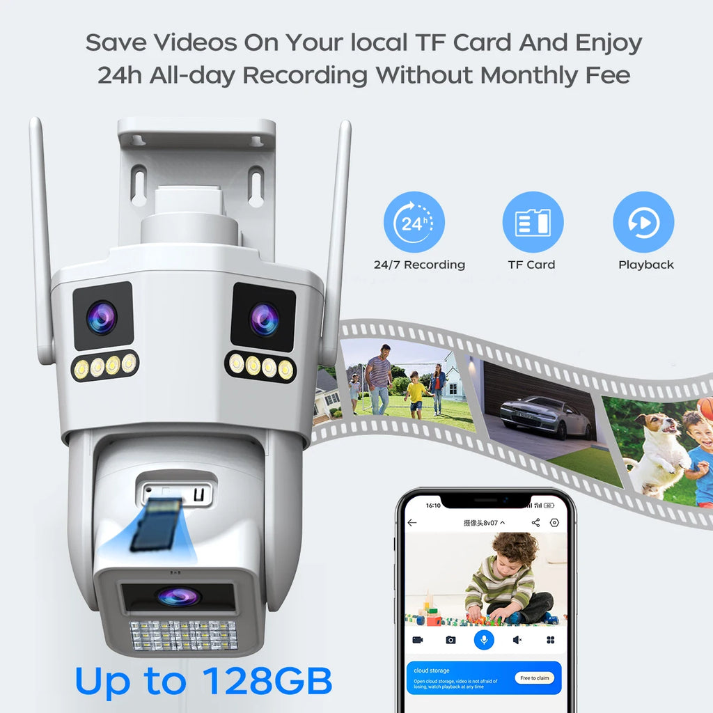 JOOAN 6K 12MP WiFi Outdoor Camera Three Len AI Motion Tracking PTZ  Video Camera Security Protection Waterproof Surveillance