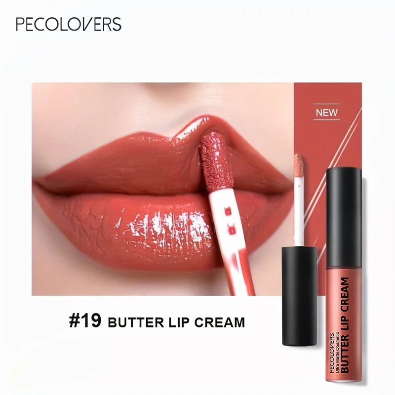 Moisturizing nude-red butter lip cream liquid lipstick with a glossy, non-sticky high-pigment finish.