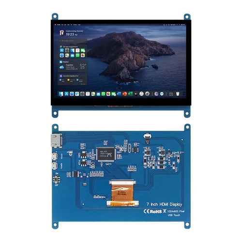 7-inch HDMI touchscreen monitor with front screen and rear electronics PCB