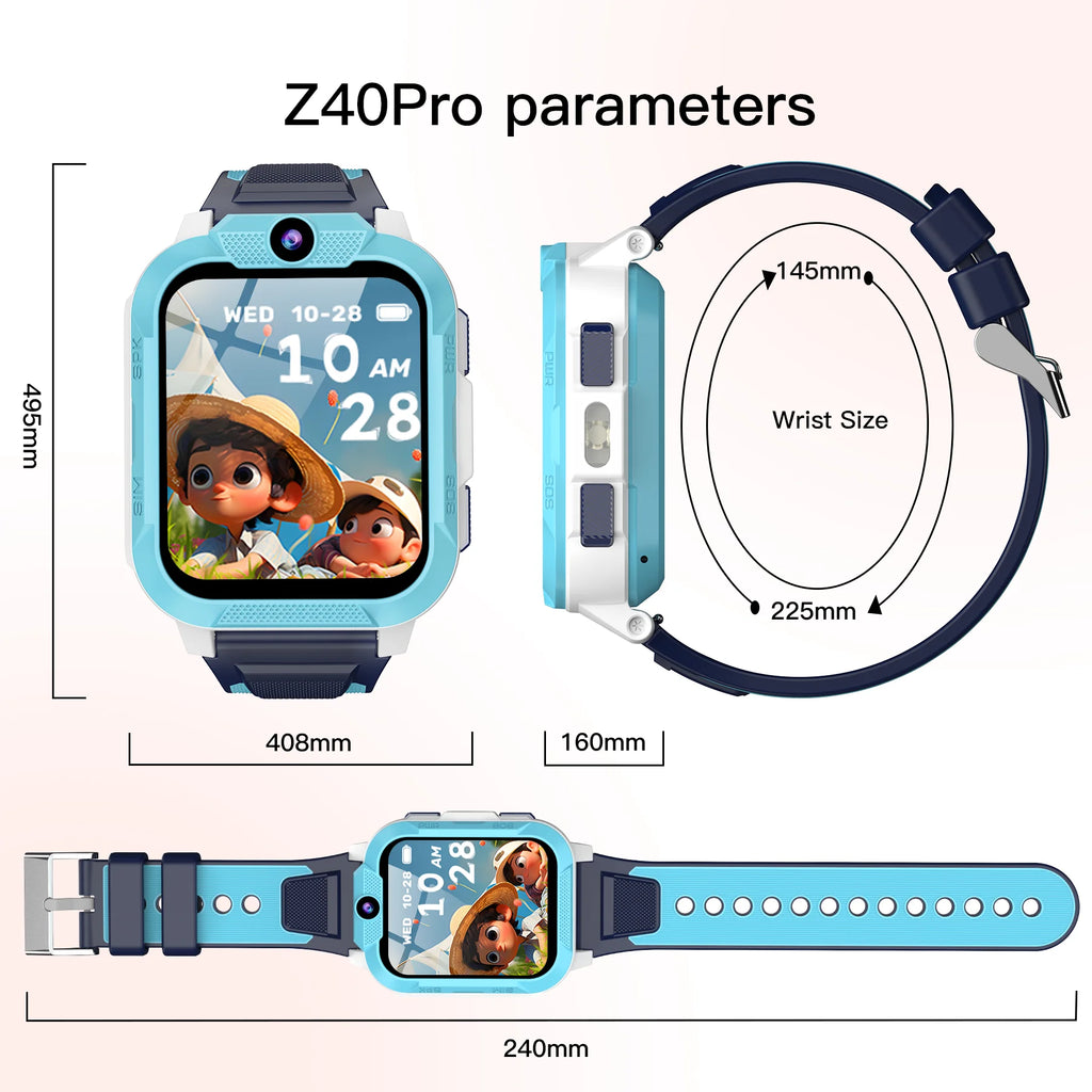 Blackview Z40 Pro Kids Smartwatch 1.83-inch TFT Screen GPS/SOS SIM 4G Smart Watch with Flashlight IP68 Waterproof Multi-wearing