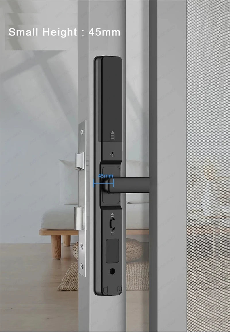 Slim 3.5cm Waterproof Aluminum Smart Door Lock with TTLock Bluetooth Fingerprint Password IC Card APP Control for Sliding Doors