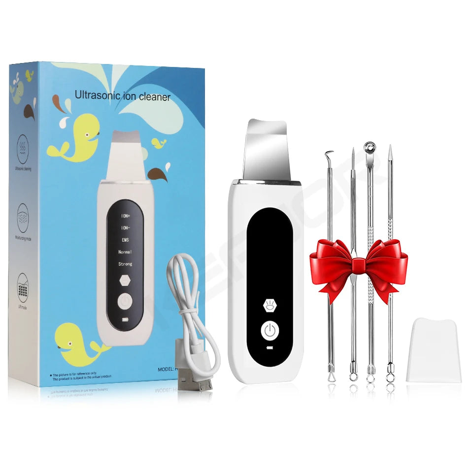Ultrasonic Skin Scrubber – Professional Pore Cleansing Facial Tool Scrubs Treatments white kit Tidesmit