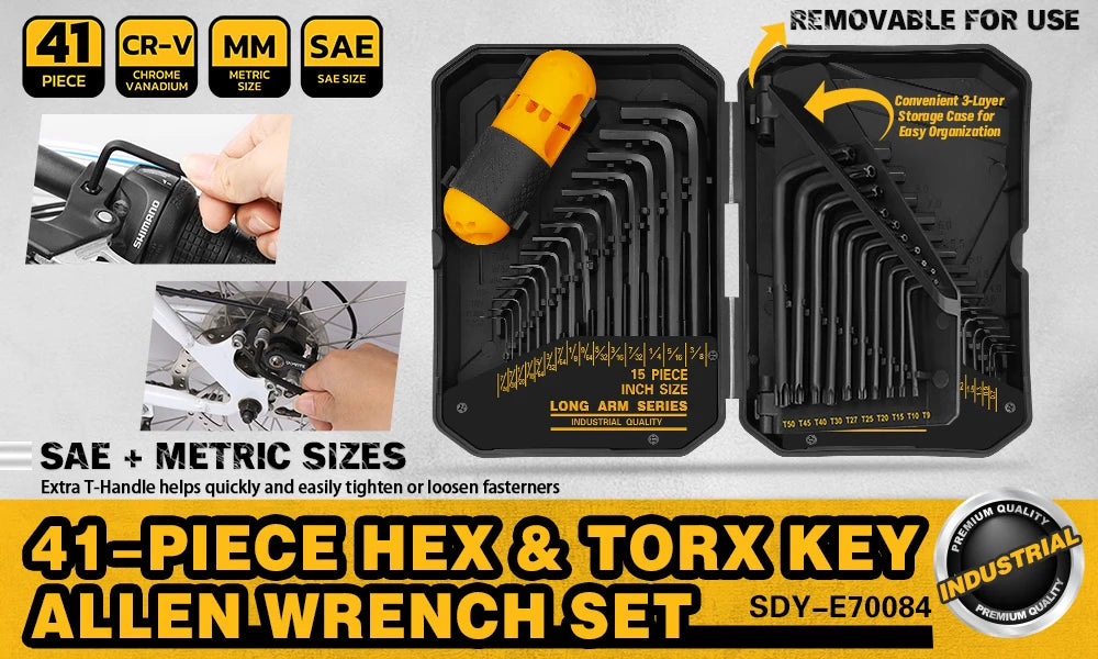 ELEAD 41PC Hex Key Allen Wrench Set Standard SAE(0.028"-3/8") & Metric(0.7mm-10mm) & Torx(T9-T50) in Storage Case