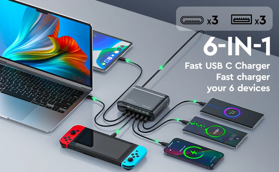 140W GaN USB-C Fast Charger for MacBook - High-Speed Power Adapter Tidesmit