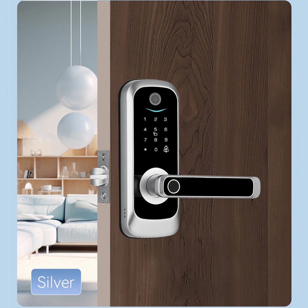 Keypad Door Lock With Handle Fingerprint Door Lock Smart Doorbell Cat eye Peephole Camera Tuya Wifi App Door Locks For Bedrooms
