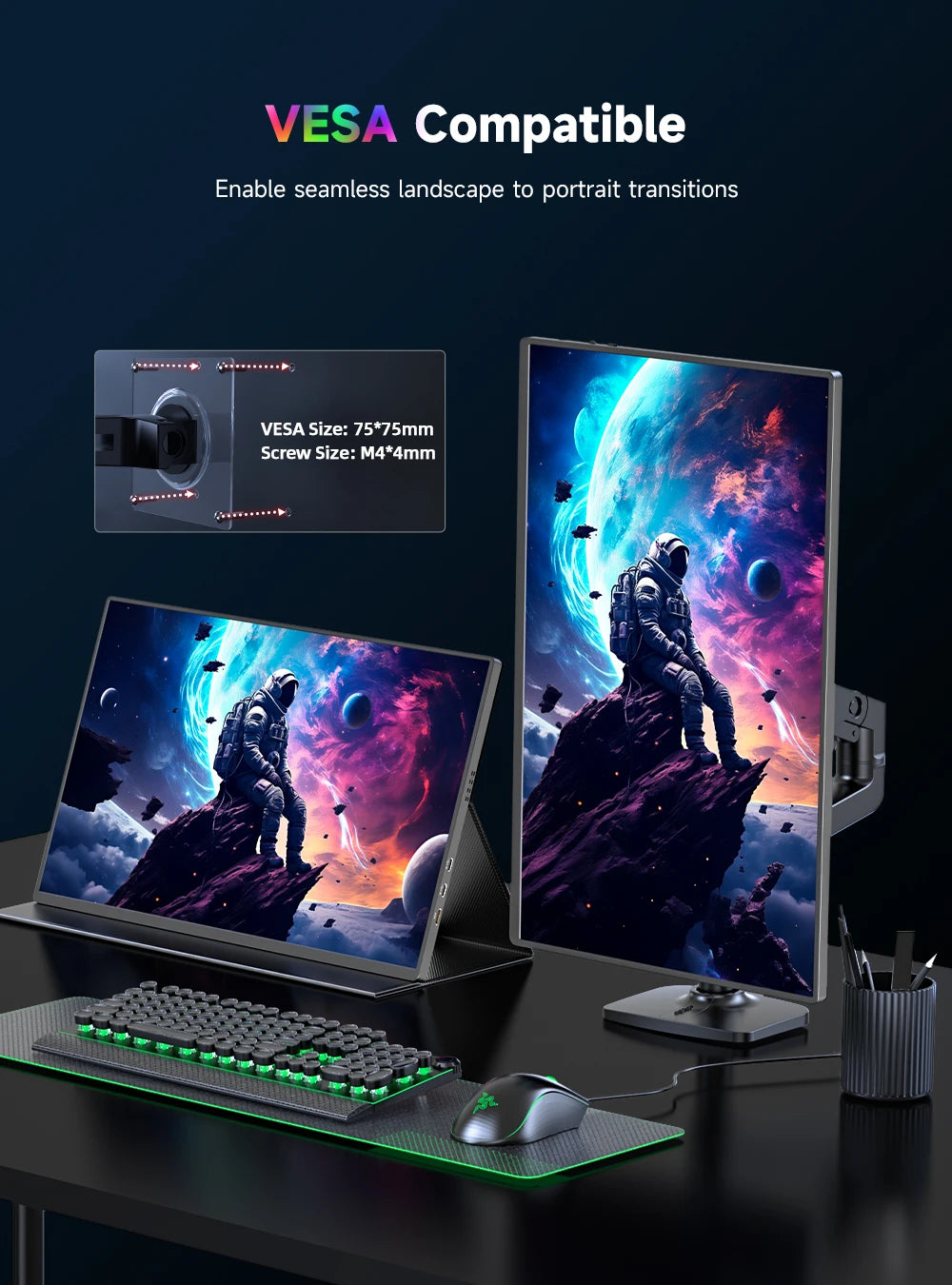 UPERFECT 4K Portable Monitor 16" 3840x2400 IPS 1500:1 1200Nits USB C HDMI Computer Gaming Display with Speakers DC Eyes Care